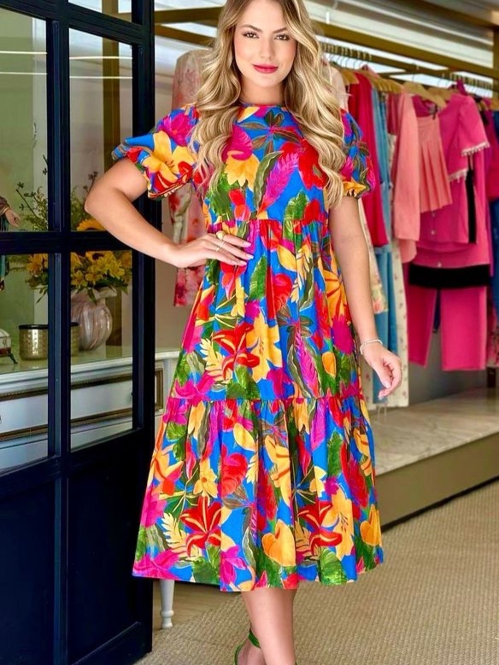 Farm Rio Tropical Flower Midi Dress - Picture 2 of 6